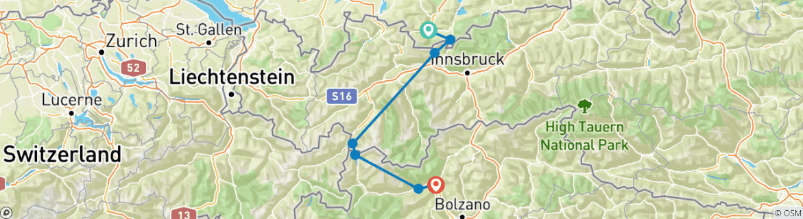 Carte du circuit De Garmisch à Merano Charm