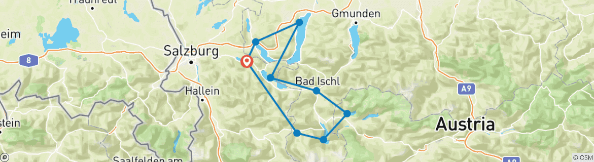 Image of a map showing the route of the tour