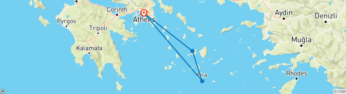 Map of Athens, Paros & Santorini - 7 Days - Standard