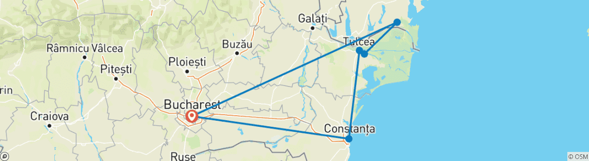 Carte du circuit Circuit de 3 jours dans le delta du Danube avec observation des oiseaux et safari au départ de Bucarest