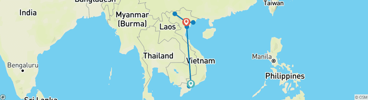 Map of Ho Chi Minh and Hanoi city in Vietnam 10 Days 9 Nights