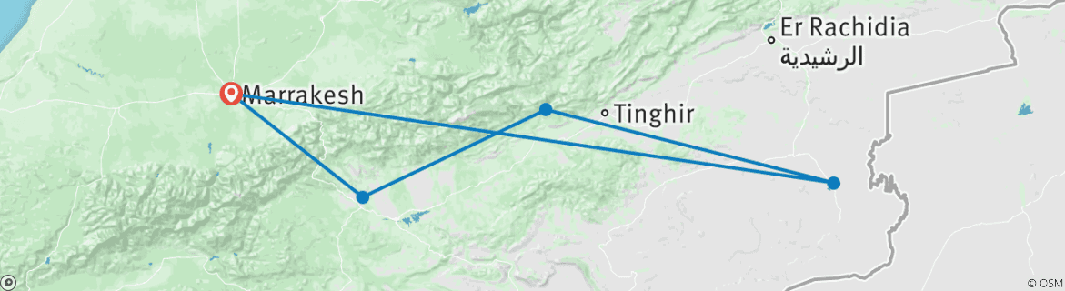 Map of 3 Days Sahara Desert Tour Luxury Camp: Marrakesh to Marrakesh