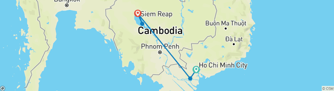 Map of Vietnam - Cambodia 7 Days 6 Nights (Ho Chi Minh City and Siem Reap)