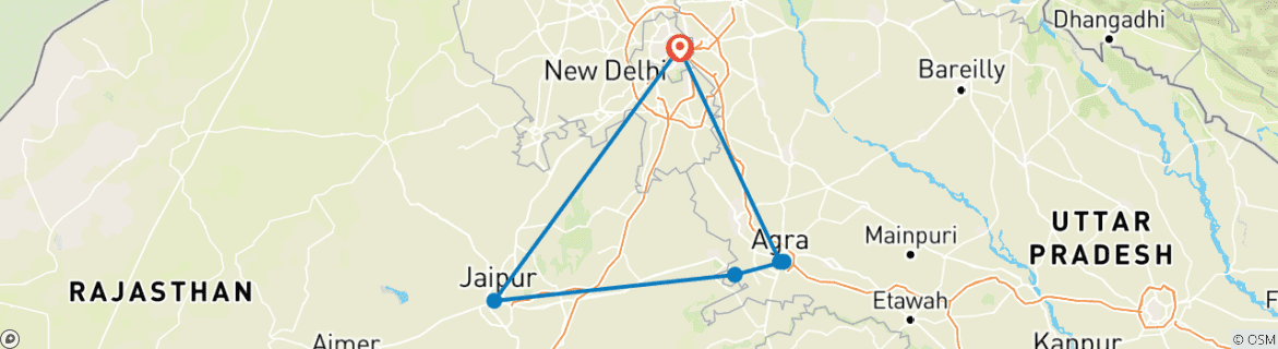 Image of a map showing the route of the tour