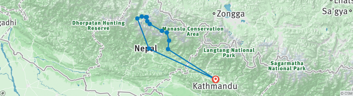 Map of Nar Phu  Valley Trek-21 days via Thorong-La Pass