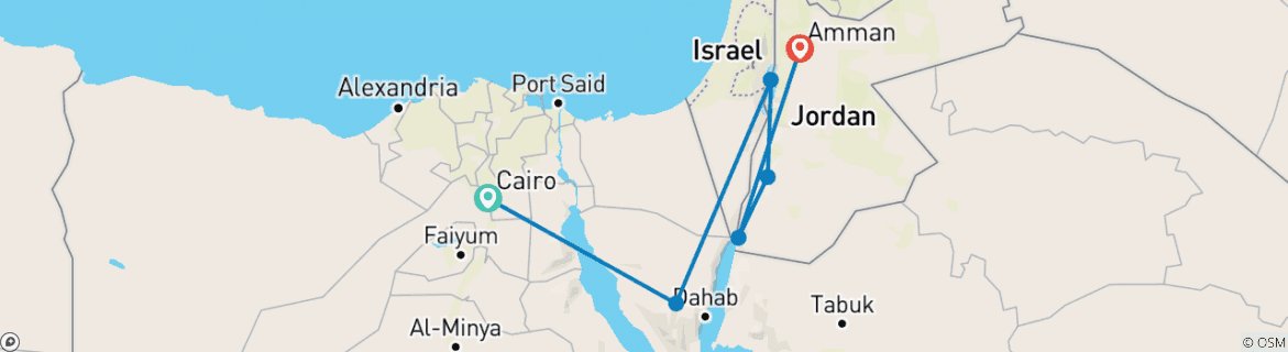 Karte von Ägypten und Jordanien: Religiöse Reise