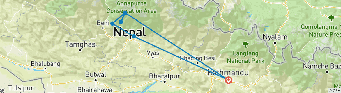 Carte du circuit Trek du camp de base de l'Annapurna - confort