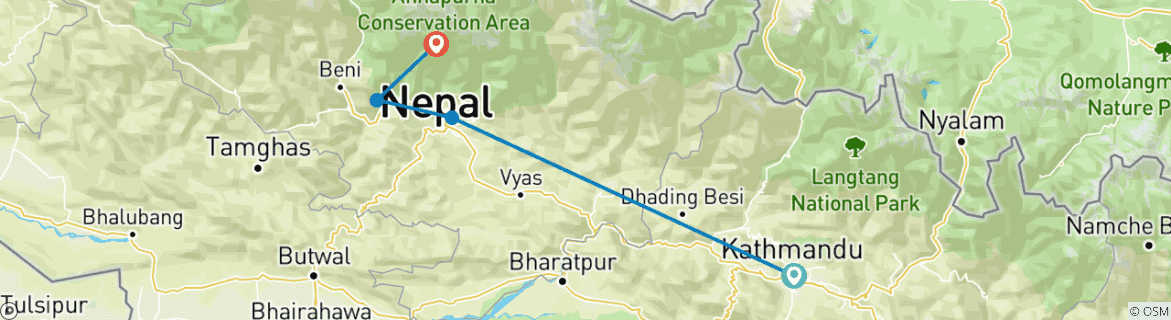 Map of Mardi Himal Trek - 9 Days