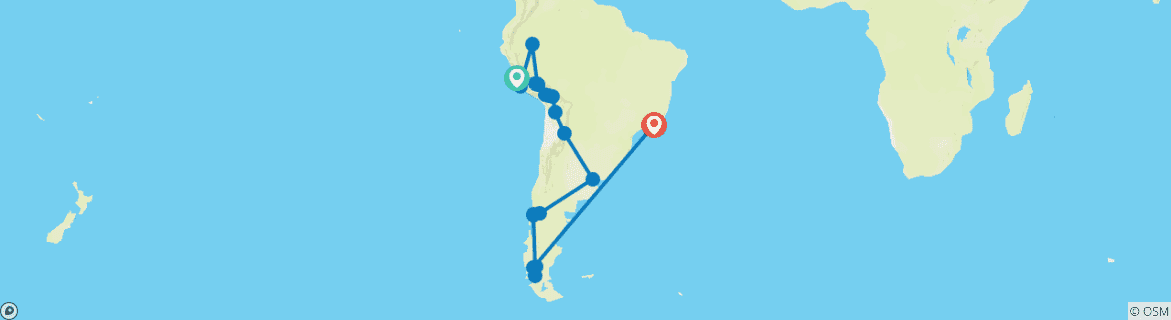 Map of 35 days in South America: Perú, Bolivia, Argentina, Chile & Brazil or viceversa