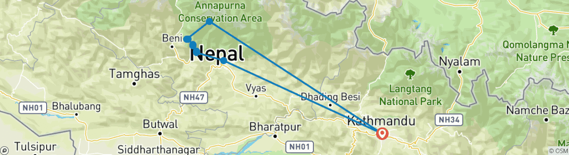 Map of Ghorepani Poon Hill Sunrise Trekking