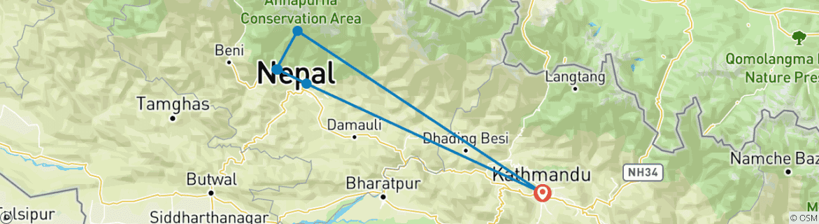 Map of Mardi Himal Trek - 10 Days