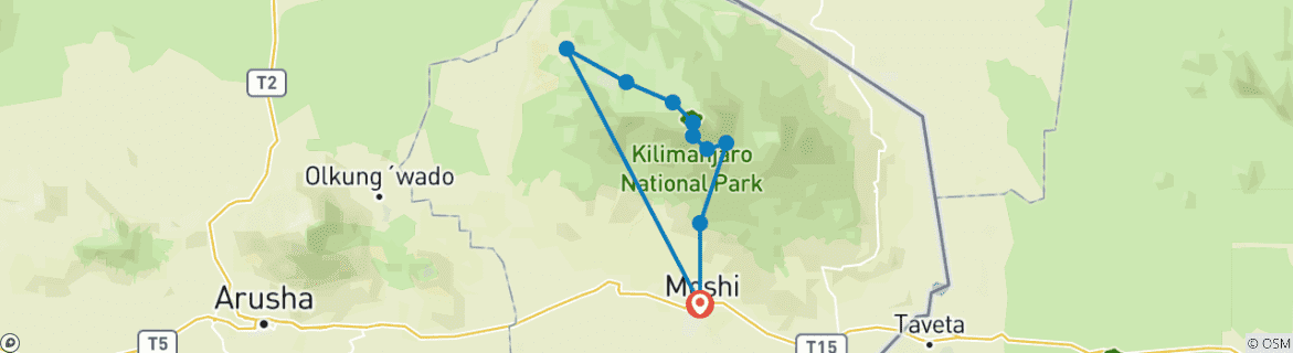 Mapa de Ruta Lemosho - 7 días