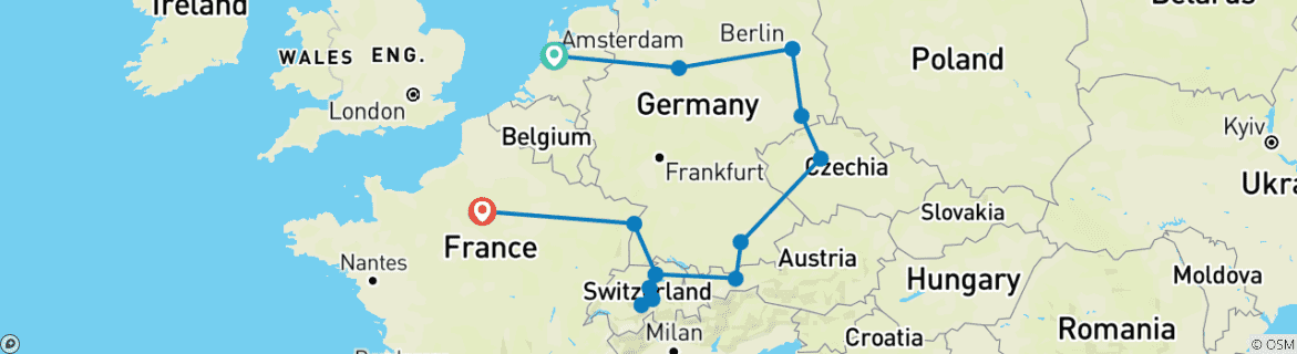 Image d'une carte montrant l'itinéraire du circuit