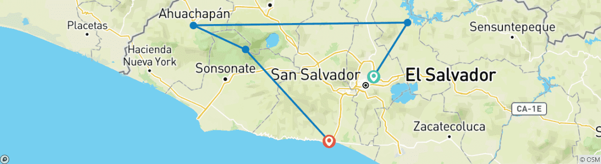 Carte du circuit Circuit au Salvador : Découvrez une merveilleuse mosaïque de culture, d'histoire et de nature.