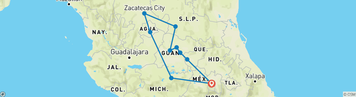 Map of Colonial Tour: Travel La Ruta de la Plata Around Picturesque Towns