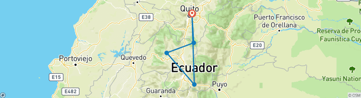 Map of 3-Day Private Adventure Tour to Cotopaxi Volcano, Quilotoa Lagoon & Baños