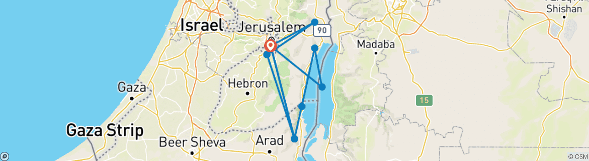 Map of Jerusalem, Masada, Bethlehem & Jericho, 3 Days