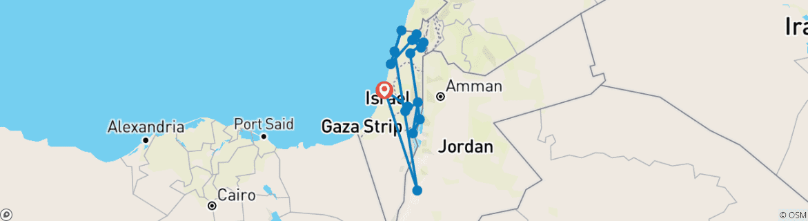 Carte du circuit Israël chrétien et Pétra, 10 jours