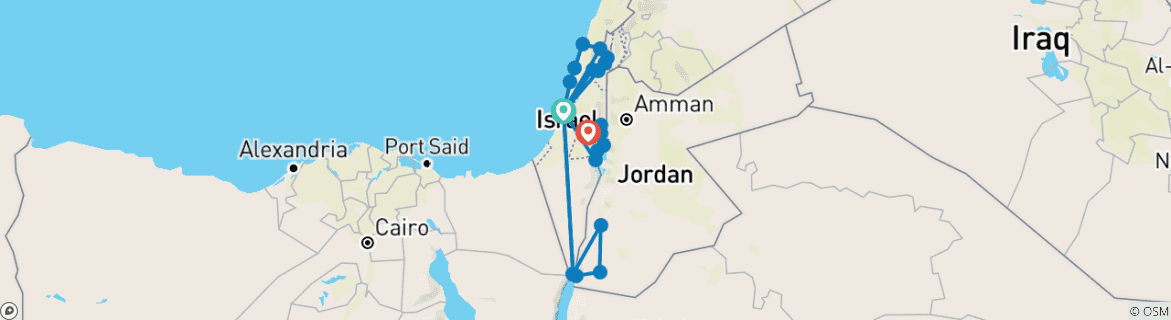 Carte du circuit Israël classique et Pétra, 9 jours