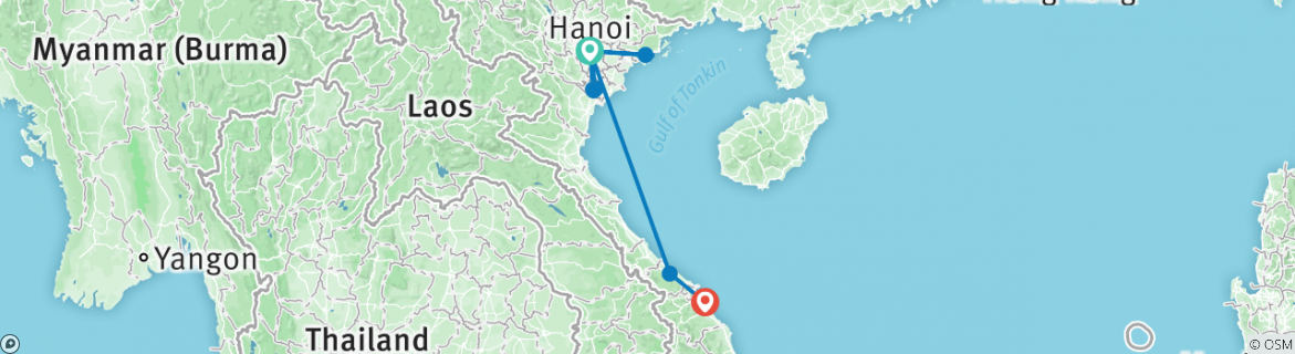 Map of 10 Days in Vietnam Experiencing Halong Bay to Hue and Hoi An