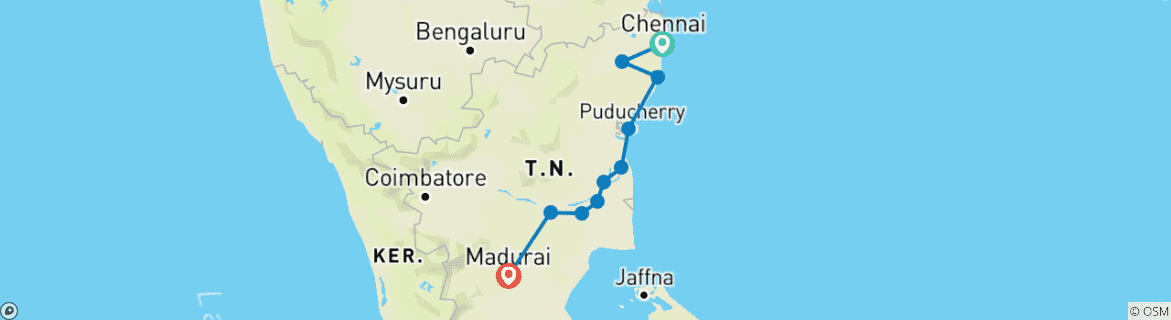 Map of South India Temple Expedition