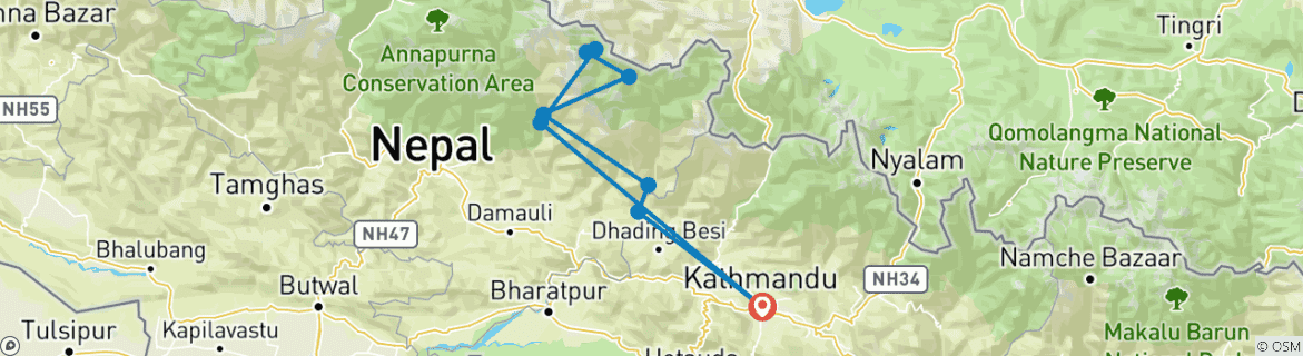 Mapa de Excursionismo por el Circuito del Manaslu