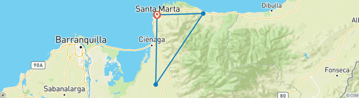 Carte du circuit Trek de 4 jours à Ciudad Perdida depuis Santa Marta (de Santa Marta à Ciudad Perdida)