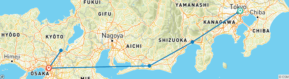 Mapa de Lo más destacado de Japón - 7 días