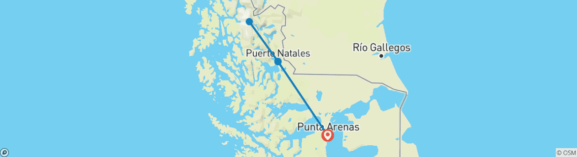 Map of 6 - Days Self Drive @ Torres del Paine National Park