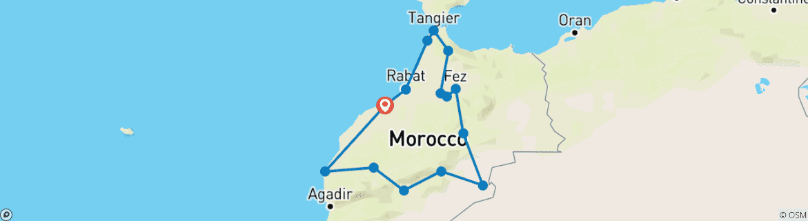 Map of 14 Day Private Tour From Casablanca