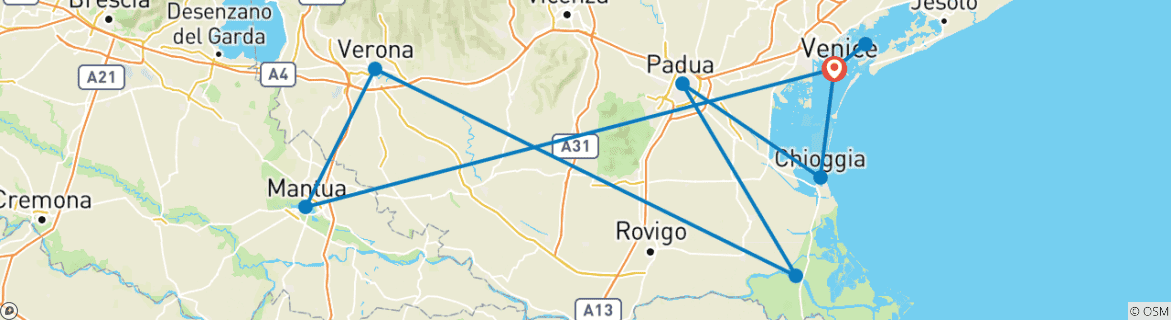 Carte du circuit Des canaux de Venise à Mantoue, ville imprégnée de la Renaissance