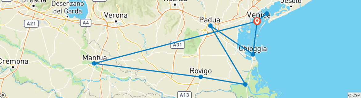 Carte du circuit De Mantoue, ville imprégnée de la Renaissance, aux canaux de Venise