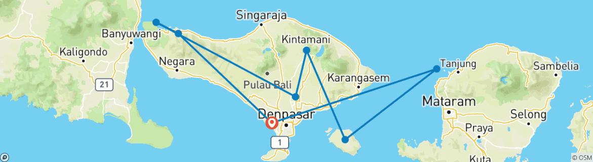 Carte du circuit Bali Classic 12 jours - One Life Adventures