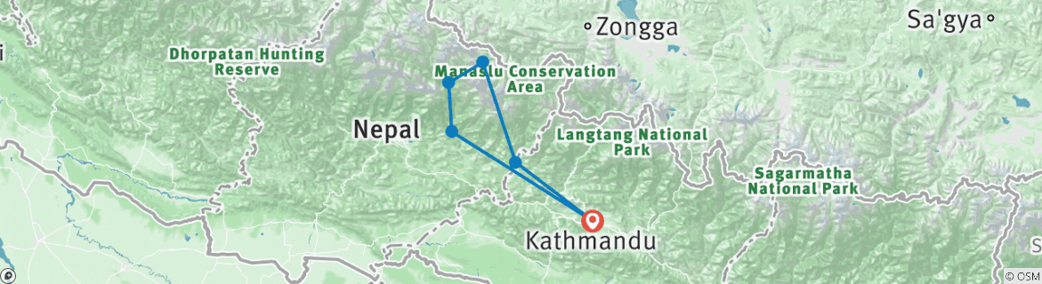 Kaart van Manaslu Circuit Trek 17 dagen