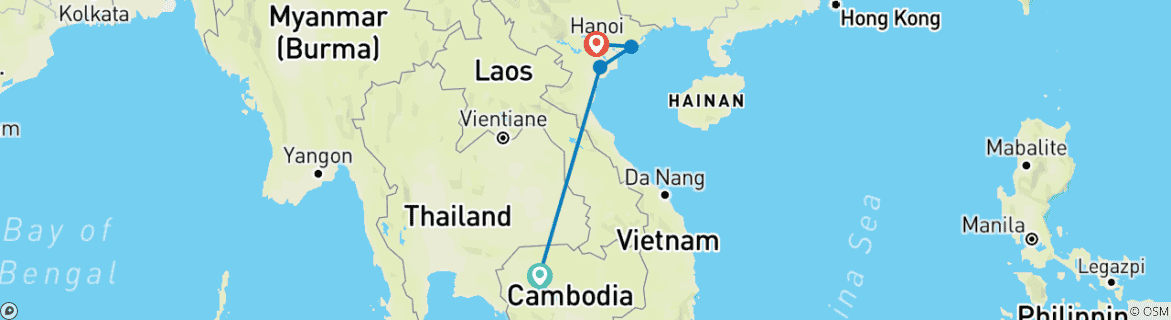 Map of From Angkor Wat To Halong Bay Short Tour 7 Days