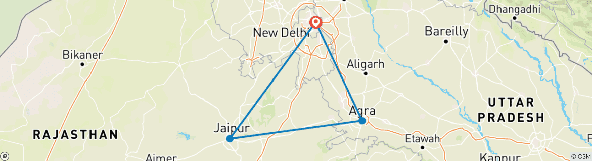 Map of 3 Day Golden Triangle Tour with All Inclusive