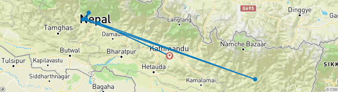 Mapa de Excursión al Mardi Himal y termas naturales