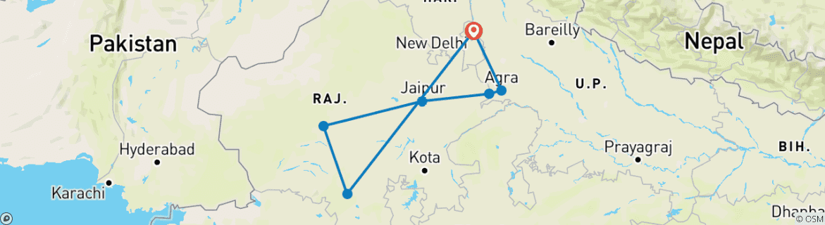 Karte von Golden Triangle mit Jodhpur & Udaipur (alles inklusive)