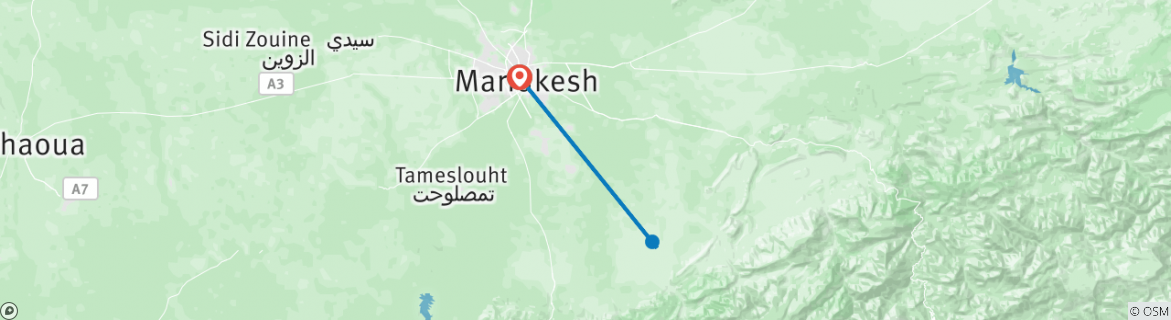 Map of Day Excursions From Marrakech to Marrakech