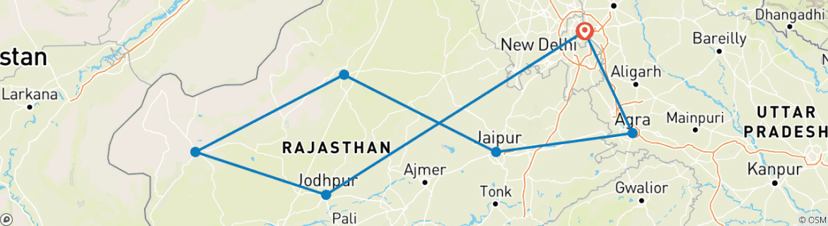 Foto van een kaart met de route van de rondreis