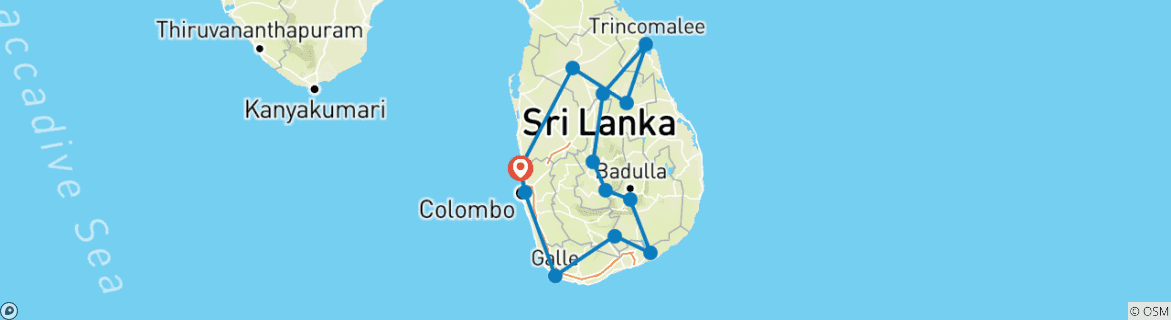 Mapa de Sri Lanka - Sri Lanka dichosa - Circuito de 20 días / 19 noches