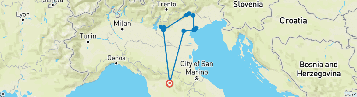 Foto van een kaart met de route van de rondreis