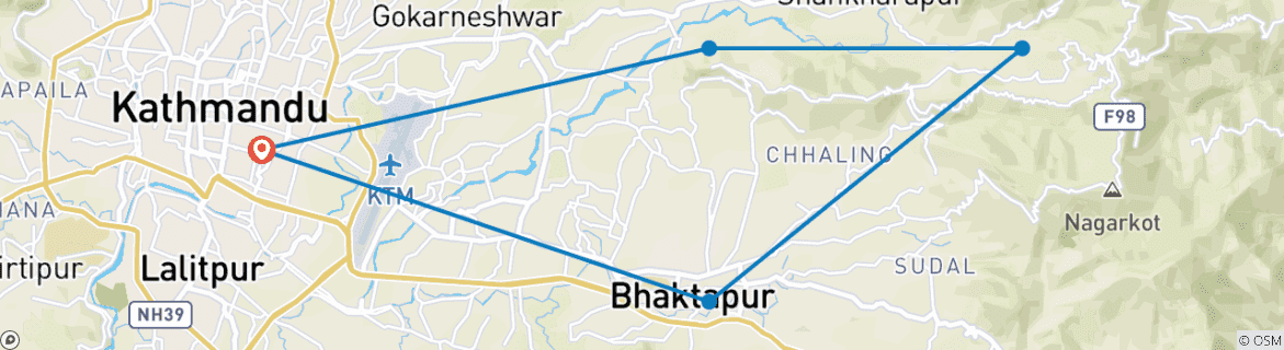 Image of a map showing the route of the tour