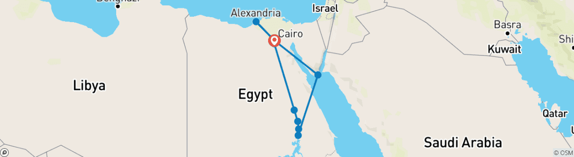 Map of 16 Days Cairo, Alexandria, Nile Cruise & Sharm El Sheikh (12 destinations)