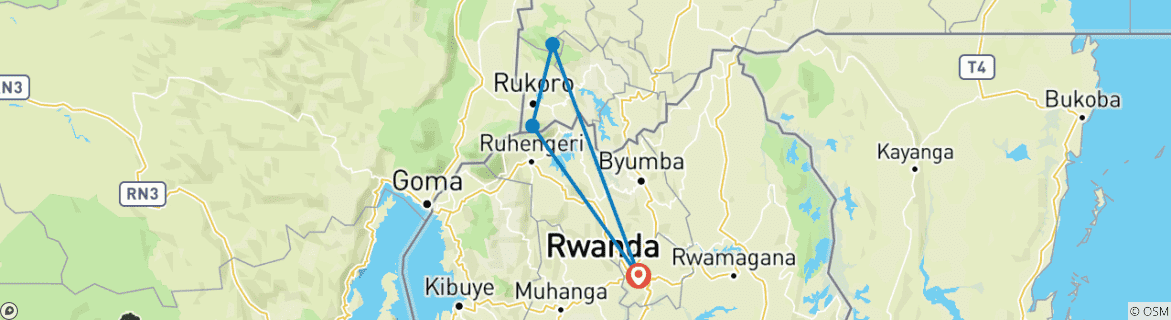 Map of 3 Day Gorilla Trek Mgahinga Gorilla NP Uganda via Rwanda