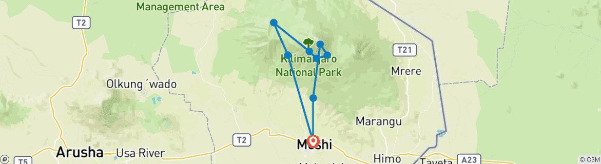 Carte du circuit Route de Machame 7 jours