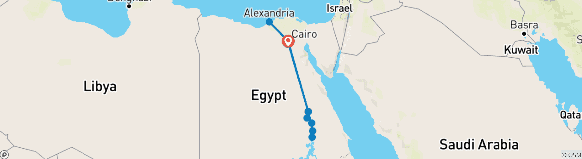 Map of 18 Days Cairo, Alexandria and Nile Cruise by Flight