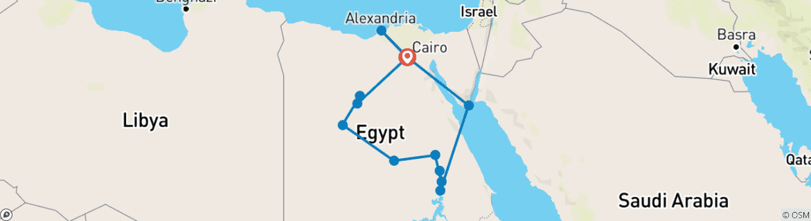 Map of 20 Days Cairo, Desert Safari to Luxor, Nile Cruise, Sharm El Sheikh & Alexandria