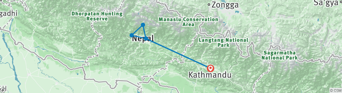 Mapa de Mardi Himal excursionismo en 12 días 11 noches