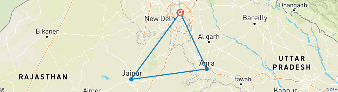 Map of From Delhi : 3 Days Golden Triangle Tour of Delhi-Agra & Jaipur